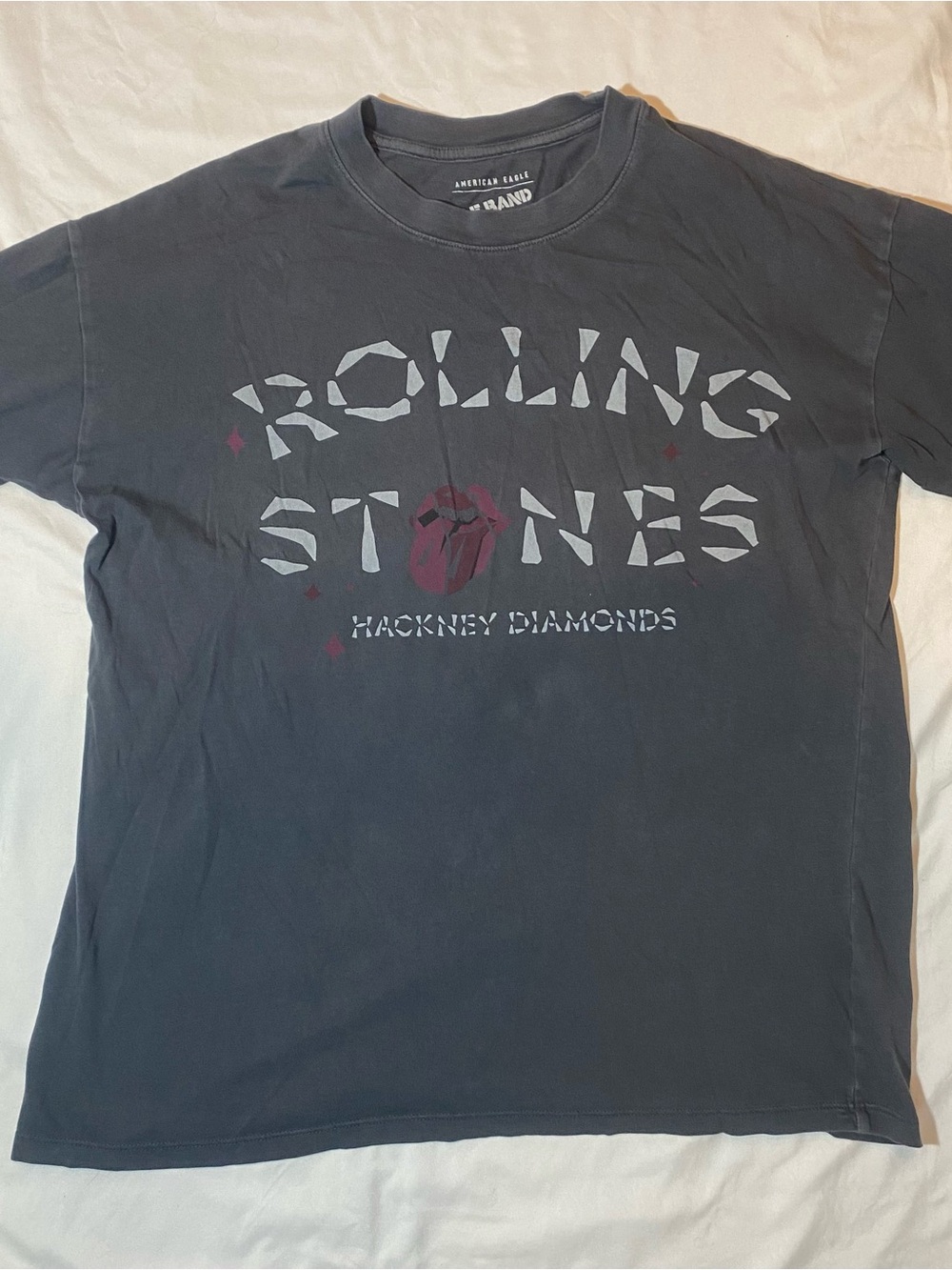 American Eagle Charcoal AE Band Tee with White Print